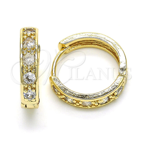 Oro Laminado Huggie Hoop, Gold Filled Style with White Cubic Zirconia, Polished, Golden Finish, 02.210.0052.1.20