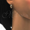 Oro Laminado Huggie Hoop, Gold Filled Style with Garnet and White Cubic Zirconia, Polished, Golden Finish, 02.210.0052.2.20