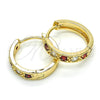 Oro Laminado Huggie Hoop, Gold Filled Style with Garnet and White Cubic Zirconia, Polished, Golden Finish, 02.210.0052.2.20