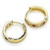 Oro Laminado Huggie Hoop, Gold Filled Style with Garnet and White Cubic Zirconia, Polished, Golden Finish, 02.210.0052.2.20