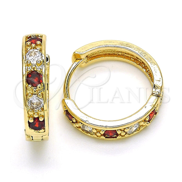 Oro Laminado Huggie Hoop, Gold Filled Style with Garnet and White Cubic Zirconia, Polished, Golden Finish, 02.210.0052.2.20