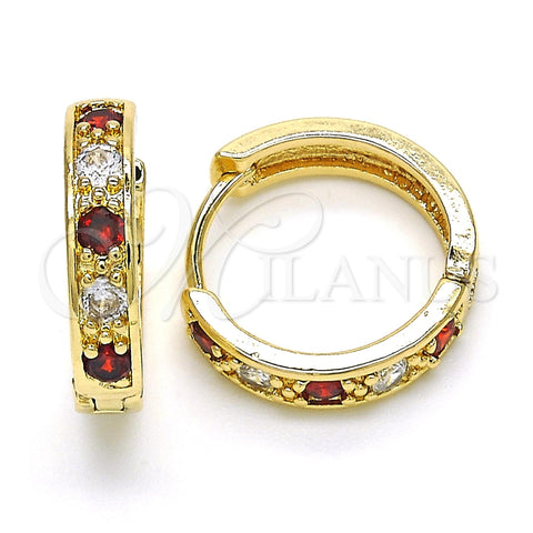 Oro Laminado Huggie Hoop, Gold Filled Style with Garnet and White Cubic Zirconia, Polished, Golden Finish, 02.210.0052.2.20