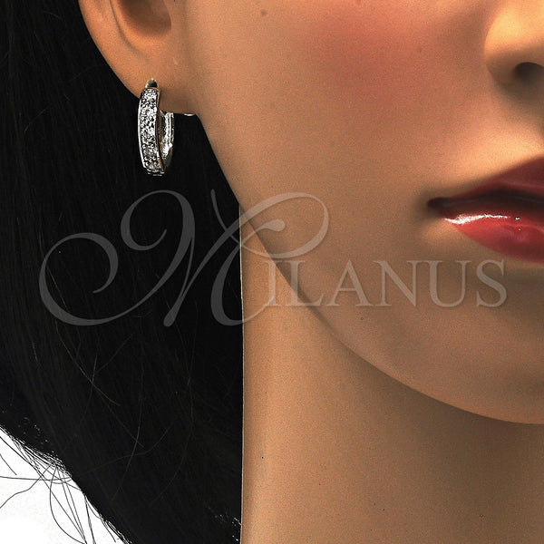 White Gold Filled Hoop Earrings — Huggie Hoop with White Cubic Zirconia Polished 02. — alternate product view — SKU 118823 | Oro Laminado Blanco aretes de aro — Huggie Hoop with blanco Cubic Zirconia pulido 02. — SKU 118823