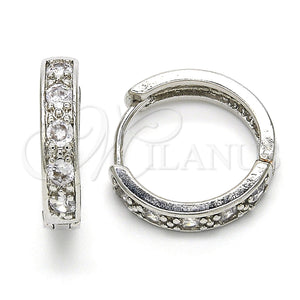White Gold Filled Hoop Earrings — Huggie Hoop with White Cubic Zirconia Polished 02. — main product view — SKU 118823 | Oro Laminado Blanco aretes de aro — Huggie Hoop with blanco Cubic Zirconia pulido 02. — SKU 118823