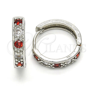 White Gold Filled Hoop Earrings — Huggie Hoop with Garnet and White Cubic Zirconia — main product view — SKU 118824 | Oro Laminado Blanco aretes de aro — Huggie Hoop with Garnet and blanco Cubic Zirconia — SKU 118824