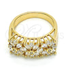 Oro Laminado Multi Stone Ring, Gold Filled Style Flower Design, with White Cubic Zirconia, Polished, Golden Finish, 01.210.0061.07 (Size 7)