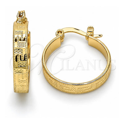 Oro Laminado Small Hoop, Gold Filled Style Greek Key Design, Polished, Golden Finish, 02.261.0012.20