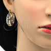 Oro Laminado Medium Hoop, Gold Filled Style Greek Key Design, Diamond Cutting Finish, Golden Finish, 02.261.0020.30