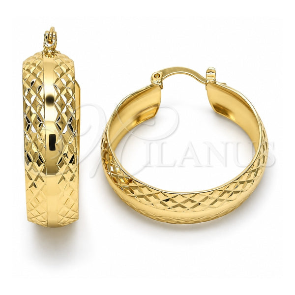Oro Laminado Medium Hoop, Gold Filled Style Diamond Cutting Finish, Golden Finish, 02.261.0022.30