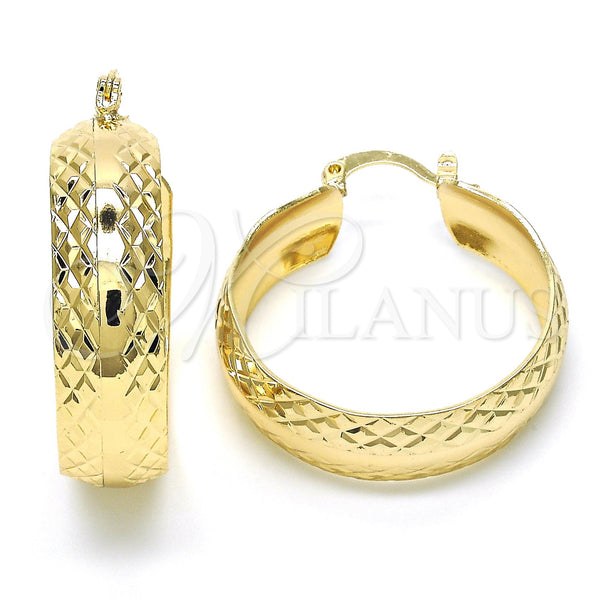 Gold Filled Hoop Earrings — Medium Hoop Diamond Cutting 02. — main product view — SKU 118850 | Oro Laminado aretes de aro — Medium Hoop Diamond Cutting 02. — SKU 118850