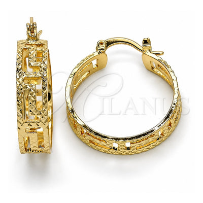 Oro Laminado Small Hoop, Gold Filled Style Greek Key Design, Diamond Cutting Finish, Golden Finish, 02.261.0025.25
