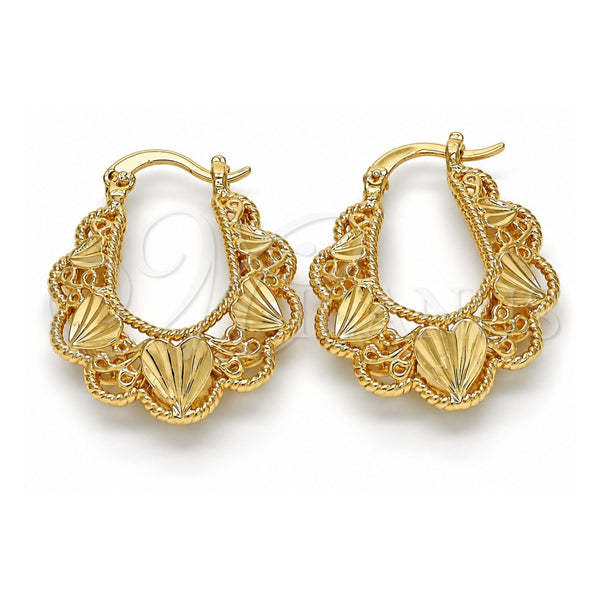 Oro Laminado Small Hoop, Gold Filled Style Heart Design, Diamond Cutting Finish, Golden Finish, 02.261.0027.25