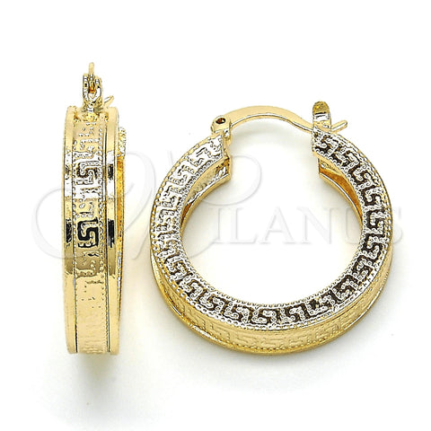 Oro Laminado Small Hoop, Gold Filled Style Greek Key Design, Polished, Golden Finish, 02.261.0030.25