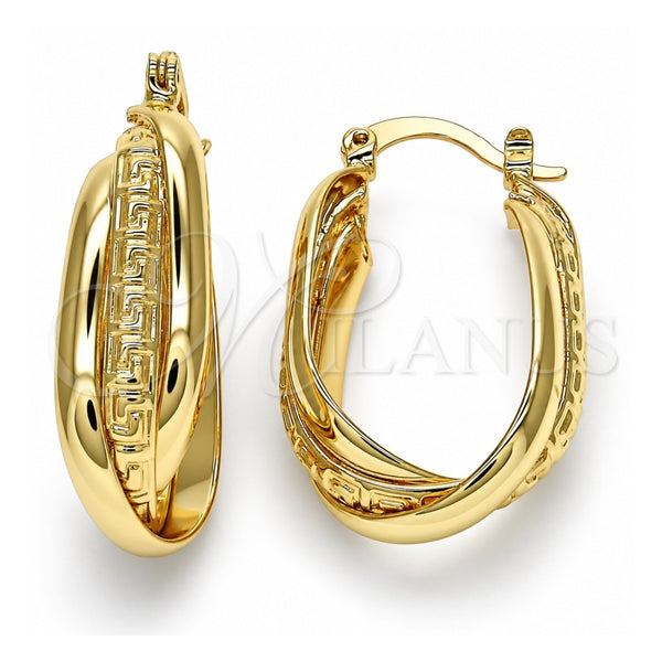 Oro Laminado Small Hoop, Gold Filled Style Greek Key Design, Polished, Golden Finish, 02.261.0033.20