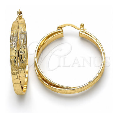 Oro Laminado Medium Hoop, Gold Filled Style Greek Key Design, Polished, Golden Finish, 02.261.0039.35