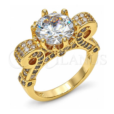 Oro Laminado Multi Stone Ring, Gold Filled Style with White Cubic Zirconia, Polished, Golden Finish, 01.284.0016.08 (Size 8)