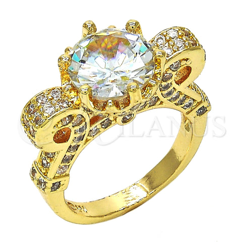 Oro Laminado Multi Stone Ring, Gold Filled Style with White Cubic Zirconia, Polished, Golden Finish, 01.284.0016.08 (Size 8)
