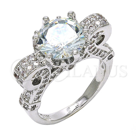 Rhodium Plated Multi Stone Ring, with White Cubic Zirconia, Polished, Rhodium Finish, 01.284.0016.1.08 (Size 8)