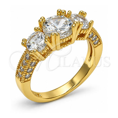 Oro Laminado Multi Stone Ring, Gold Filled Style with White Cubic Zirconia, Polished, Golden Finish, 01.284.0017.07 (Size 7)