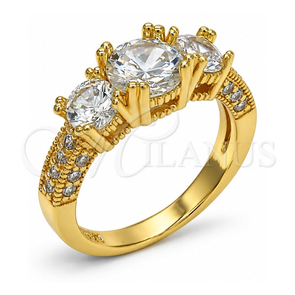 Oro Laminado Multi Stone Ring, Gold Filled Style with White Cubic Zirconia, Polished, Golden Finish, 01.284.0017.08 (Size 8)