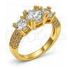 Oro Laminado Multi Stone Ring, Gold Filled Style with White Cubic Zirconia, Polished, Golden Finish, 01.284.0017.08 (Size 8)