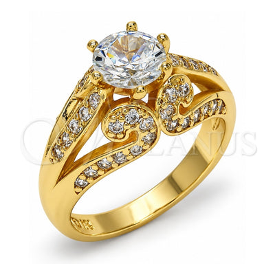Oro Laminado Multi Stone Ring, Gold Filled Style with White Cubic Zirconia, Polished, Golden Finish, 01.284.0018.08 (Size 8)