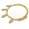 Oro Laminado Charm Bracelet, Gold Filled Style Owl and Hollow Design, with White Crystal, Diamond Cutting Finish, Golden Finish, 03.63.1827.08 (05 MM Thickness, 8 Inches Length)