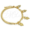Oro Laminado Charm Bracelet, Gold Filled Style Owl and Hollow Design, with White Crystal, Diamond Cutting Finish, Golden Finish, 03.63.1827.08 (05 MM Thickness, 8 Inches Length)