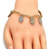 Oro Laminado Charm Bracelet, Gold Filled Style Owl and Hollow Design, with White Crystal, Diamond Cutting Finish, Tricolor, 03.63.1827.1.08 (05 MM Thickness, 8 Inches Length)