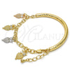 Oro Laminado Charm Bracelet, Gold Filled Style Owl and Hollow Design, with White Crystal, Diamond Cutting Finish, Tricolor, 03.63.1827.1.08 (05 MM Thickness, 8 Inches Length)