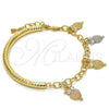 Oro Laminado Charm Bracelet, Gold Filled Style Owl and Hollow Design, with White Crystal, Diamond Cutting Finish, Tricolor, 03.63.1827.1.08 (05 MM Thickness, 8 Inches Length)