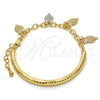 Oro Laminado Charm Bracelet, Gold Filled Style Owl and Hollow Design, with White Crystal, Diamond Cutting Finish, Tricolor, 03.63.1827.1.08 (05 MM Thickness, 8 Inches Length)