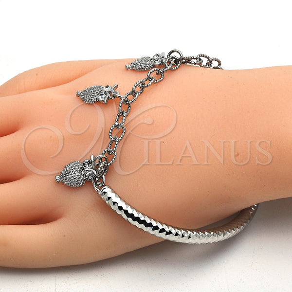 White Gold Filled Bracelet — Charm Bracelet Owl and Hollow Design with White — alternate product view — SKU 118906 | Oro Laminado Blanco brazalete — Charm Bracelet Owl and Hollow diseño with blanco — SKU 118906