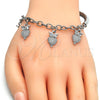Rhodium Plated Charm Bracelet, Owl and Hollow Design, with White Crystal, Diamond Cutting Finish, Rhodium Finish, 03.63.1827.2.08 (05 MM Thickness, 8 Inches Length)