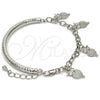 Rhodium Plated Charm Bracelet, Owl and Hollow Design, with White Crystal, Diamond Cutting Finish, Rhodium Finish, 03.63.1827.2.08 (05 MM Thickness, 8 Inches Length)