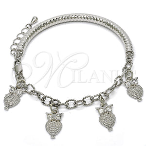 White Gold Filled Bracelet — Charm Bracelet Owl and Hollow Design with White — main product view — SKU 118906 | Oro Laminado Blanco brazalete — Charm Bracelet Owl and Hollow diseño with blanco — SKU 118906