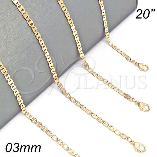Oro Laminado Basic Necklace, Gold Filled Style Mariner Design, Polished, Golden Finish, 04.213.0030.20 (02 MM Thickness, 20 Inches Length)