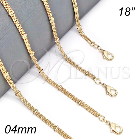 Oro Laminado Basic Necklace, Gold Filled Style Polished, Golden Finish, 04.213.0106.18 (04 MM Thickness, 18 Inches Length)