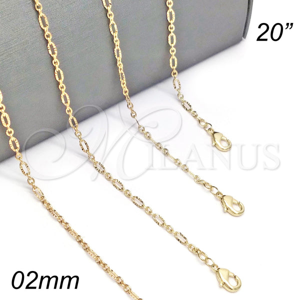 Oro Laminado Basic Necklace, Gold Filled Style Diamond Cutting Finish, Golden Finish, 04.213.0088.20 (02 MM Thickness, 20 Inches Length)