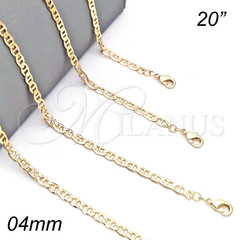 Oro Laminado Basic Necklace, Gold Filled Style Mariner Design, Polished, Golden Finish, 04.213.0107.20 (04 MM Thickness, 20 Inches Length)