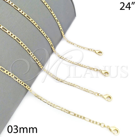Oro Laminado Basic Necklace, Gold Filled Style Figaro Design, Polished, Golden Finish, 04.213.0110.24 (03 MM Thickness, 24 Inches Length)
