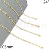 Oro Laminado Basic Necklace, Gold Filled Style Figaro Design, Polished, Golden Finish, 04.213.0110.24 (03 MM Thickness, 24 Inches Length)