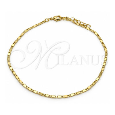 Oro Laminado Basic Anklet, Gold Filled Style Polished, Golden Finish, 04.213.0096.10 (02 MM Thickness, 10 Inches Length)