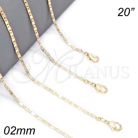 Oro Laminado Basic Necklace, Gold Filled Style Polished, Golden Finish, 04.213.0096.20 (02 MM Thickness, 20 Inches Length)