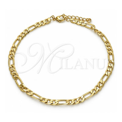 Oro Laminado Basic Anklet, Gold Filled Style Figaro Design, Polished, Golden Finish, 04.213.0113.10 (Thickness, 10 Inches Length)