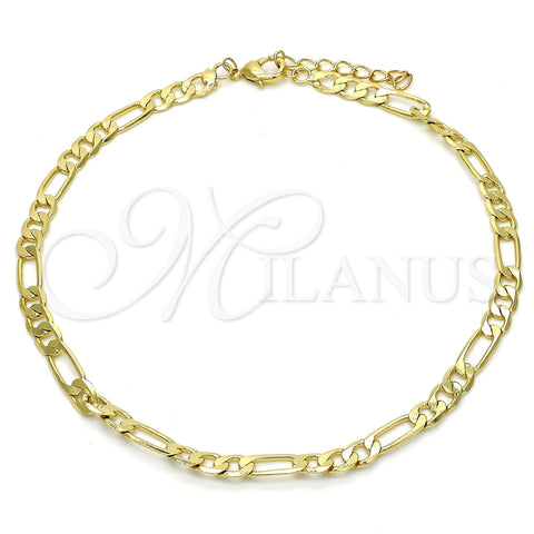 Oro Laminado Basic Anklet, Gold Filled Style Figaro Design, Polished, Golden Finish, 04.213.0113.10 (Thickness, 10 Inches Length)