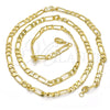 Oro Laminado Basic Necklace, Gold Filled Style Figaro Design, Polished, Golden Finish, 04.213.0113.24 (100 Gauge, Thickness, 24 Inches Length)