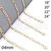 Oro Laminado Basic Necklace, Gold Filled Style Figaro Design, Polished, Golden Finish, 04.213.0113.24 (100 Gauge, Thickness, 24 Inches Length)
