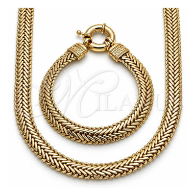 Oro Laminado Necklace and Bracelet, Gold Filled Style Greek Key Design, Polished, Golden Finish, 06.179.0001