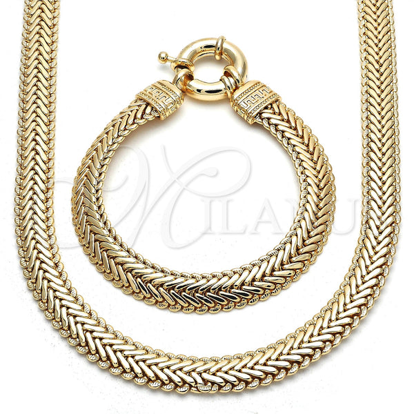 Gold Filled Bracelet — Necklace and Bracelet Greek Key Design Polished 06. — main product view — SKU 118982 | Oro Laminado brazalete — Necklace and Bracelet Greek Key diseño pulido 06. — SKU 118982
